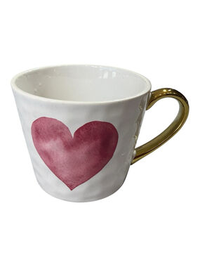 Harvest Green Studio Heart Mug White Stoneware Gold Handle Valentine Coffee Cup
